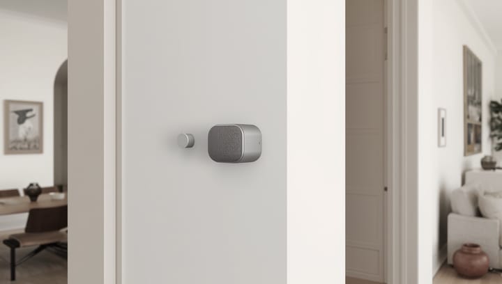 An AI voice microphone and speaker situated in a wall in a modern designed house.